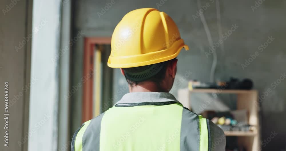 Construction, man and back with inspection of site for development, project and civil engineering. Inspector, contractor and supervisor walking with safety helmet for renovation, progress and review Construction, man and back with inspection of site for development, project and civil engineering. Inspector, contractor and supervisor walking with safety helmet for renovation, progress and review