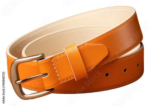 PNG  Blank leather belt mockup buckle orange background accessories. photo