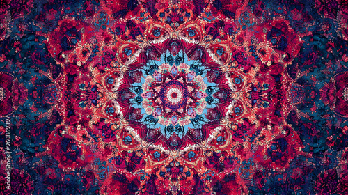 Abstract Mandala Pattern With Red Blue and White Colors