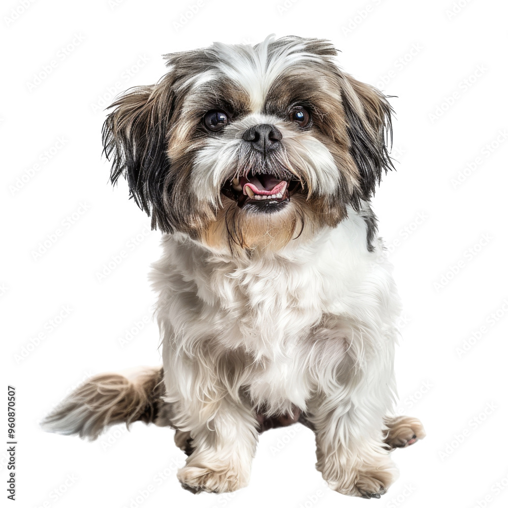Smiling Shih Tzu Dog Sitting Against White Background Smiling Shih Tzu Dog Sitting Against White Background