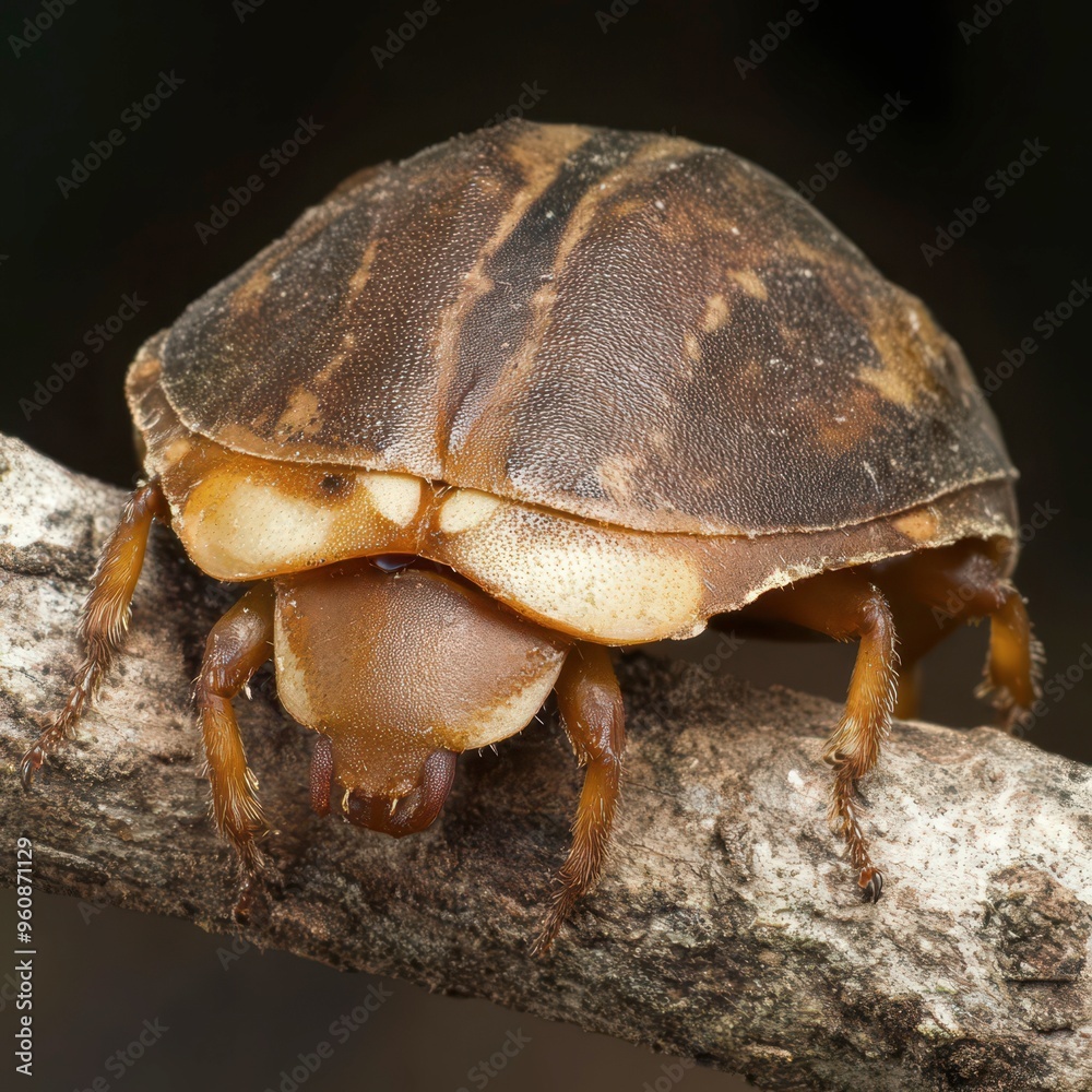 Obraz premium Close-up view of a unique beetle perched on a twig in the forest