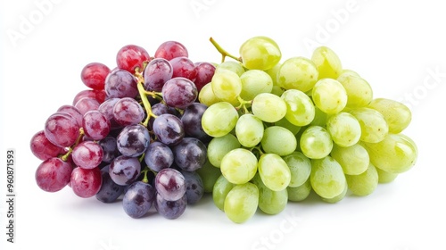 Fresh grapes, with a mix of red and green varieties, isolated on a white background, emphasizing their export quality