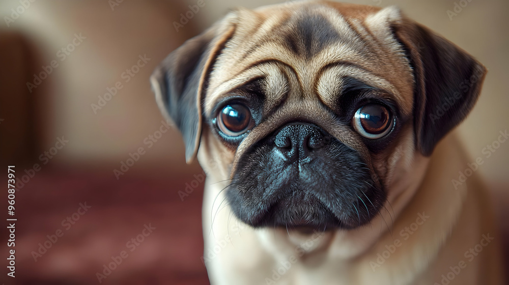 Adorable Pug Dog with Big Eyes Looking Up Close Portrait Adorable Pug Dog with Big Eyes Looking Up Close Portrait