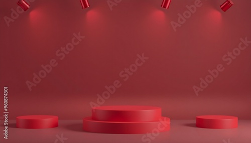 Dark red podium pedestal with matte color background. Style-2
