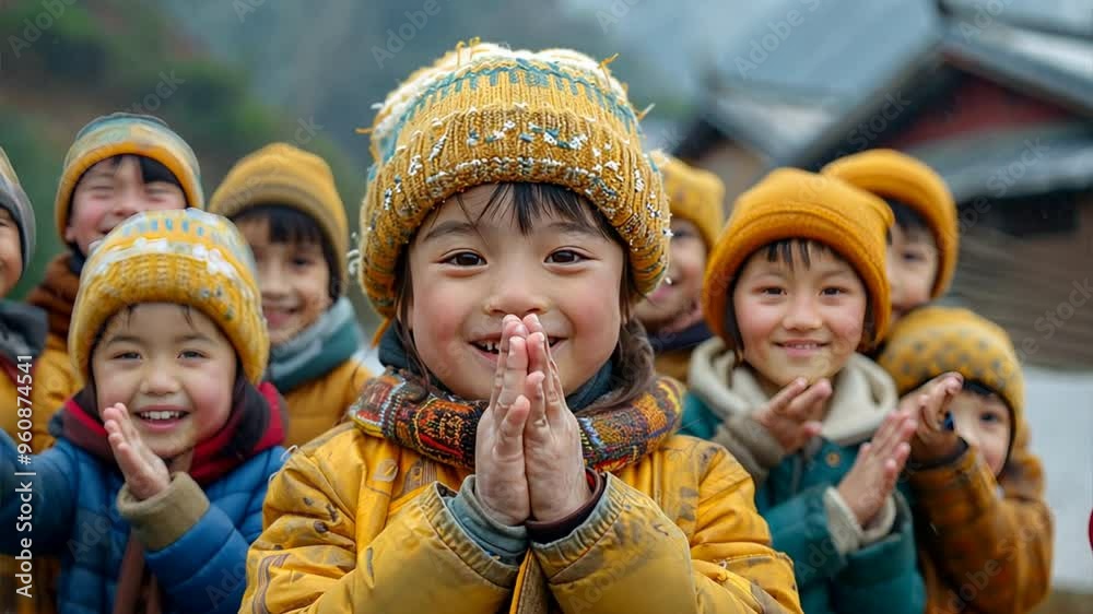 Tibetan children are greeting you and saying hello Tibetan children are greeting you and saying hello