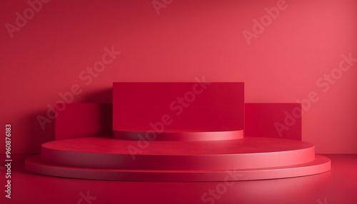 Dark red podium pedestal with matte color background. Style-77