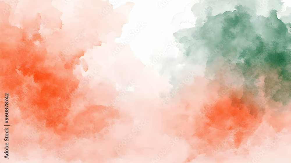 Obraz premium Abstract Watercolor Background Orange and Green Soft Colors Cloudy Texture Artistic Design