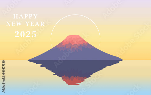 富士山 イラスト 2025年 年賀状 ( ベクター 背景イラスト )