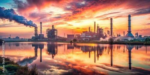 gritty industrial landscapes softened by pastel sunrise tones