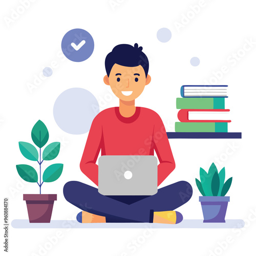  vector a human sitting in front of laptop for office work illustration