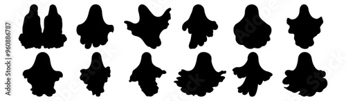Ghost silhouettes set, pack of vector silhouette design, isolated background