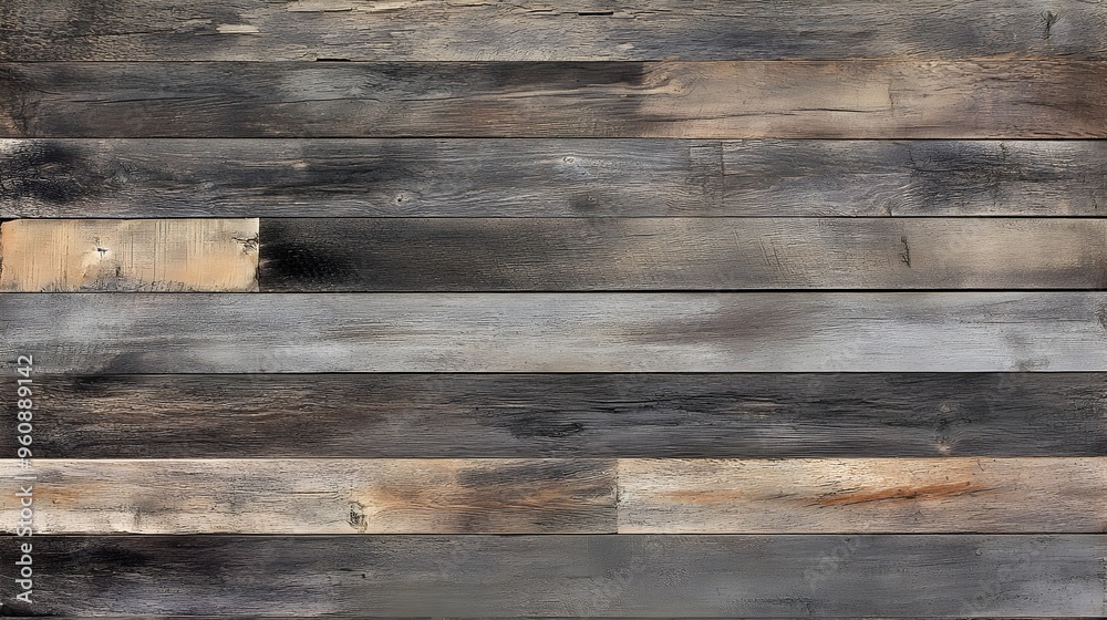 Fototapeta premium Rustic and Weathered Reclaimed Wood Texture with a Mixture of Grey Brown and Distressed Tones Highlighting the Rough Aged Surface