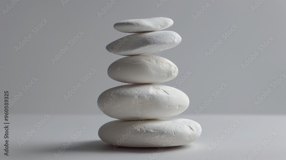 Stack white rocks on gray background for minimal product display. Stack white rocks on gray background for minimal product display.