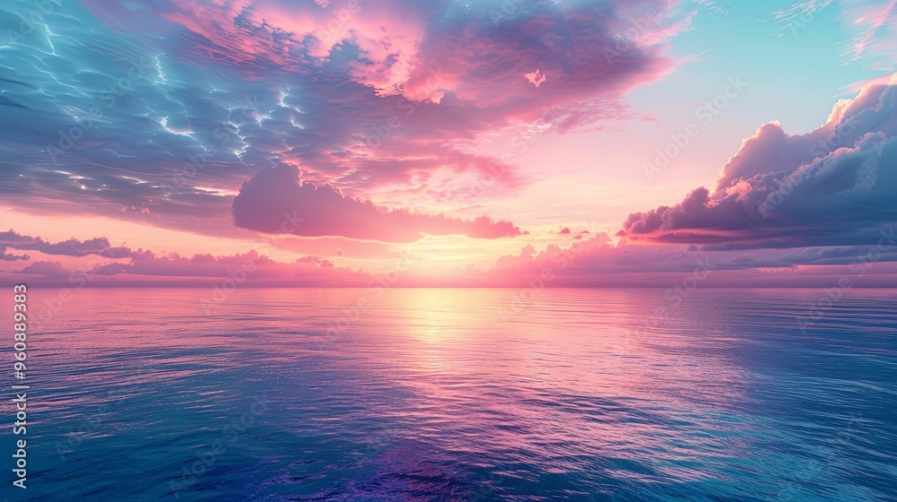 Pink and Blue Sunset Over a Calm Ocean Pink and Blue Sunset Over a Calm Ocean