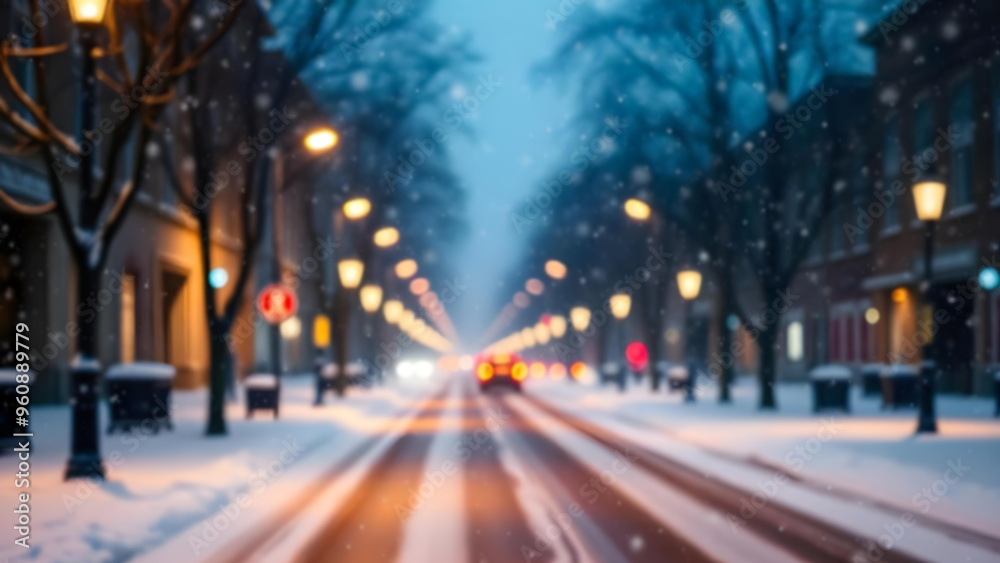 4K picture of winter street blurred background with
falling snow and burning lanterns. 4K picture of winter street blurred background with
falling snow and burning lanterns.