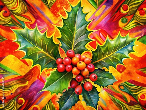vibrant bold painted holly abstract geometric shapes bright coral red yellow geometric patterns high energy dynamic composition