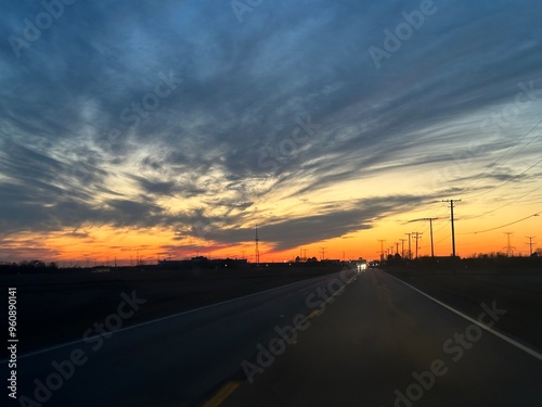 sunset on the road