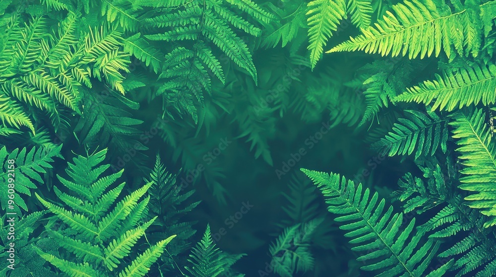 Obraz premium Lush Green Fern Leaves Frame Background