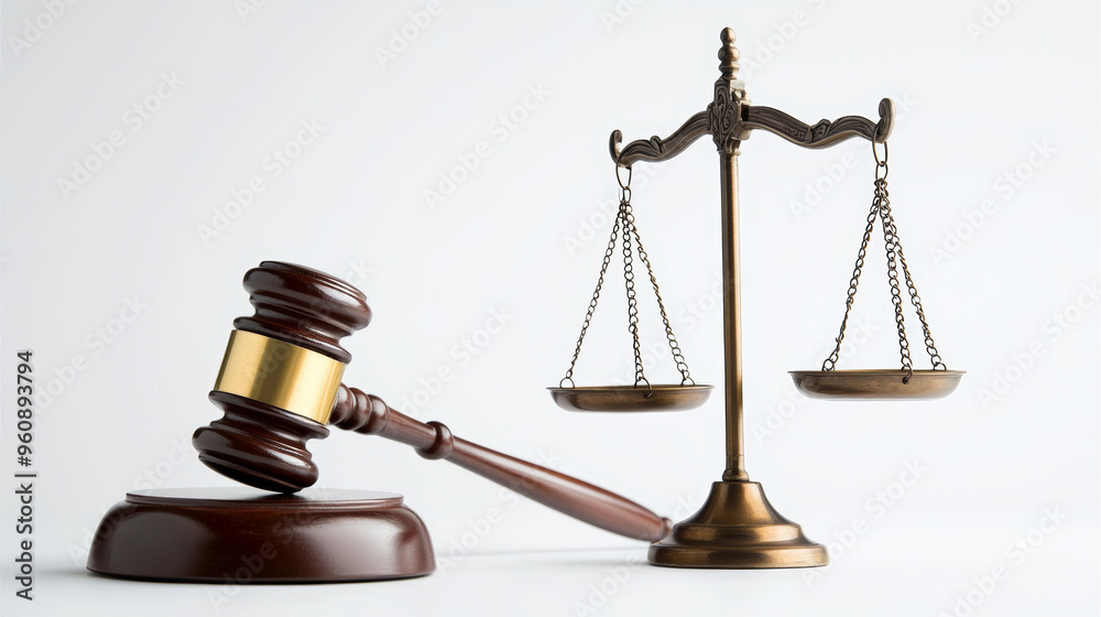 Gavel and scales of justice representing law and legal system. Concept of judgment, fairness, legal rights, and authority Gavel and scales of justice representing law and legal system. Concept of judgment, fairness, legal rights, and authority