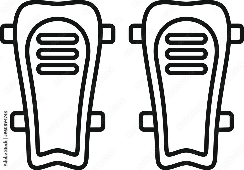 Simple vector icon of a pair of football shin guards with adjustable straps, essential protective gear for soccer players Simple vector icon of a pair of football shin guards with adjustable straps, essential protective gear for soccer players