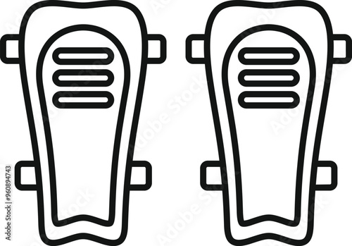 Simple vector icon of a pair of football shin guards with adjustable straps, essential protective gear for soccer players