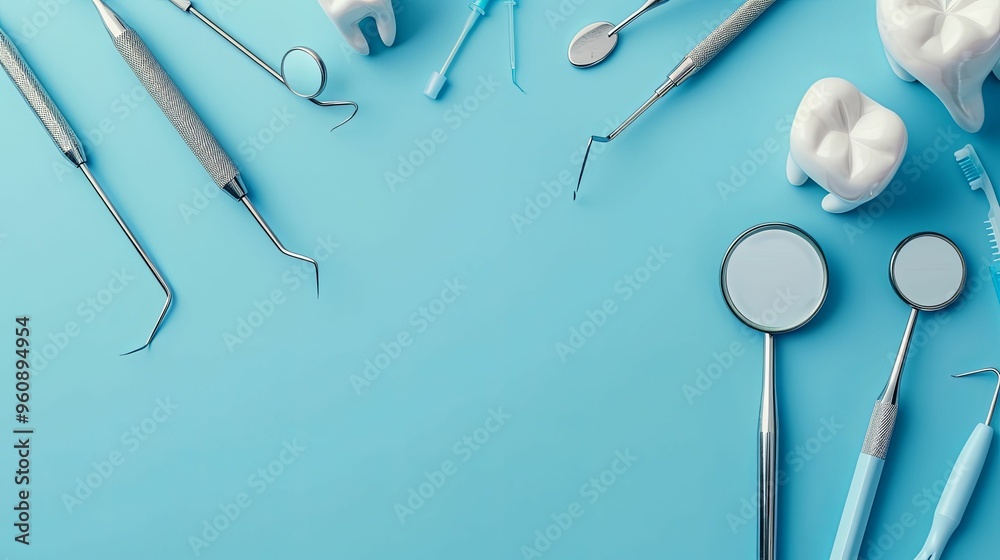 Dental Tools and Models on a Light Blue Background Dental Tools and Models on a Light Blue Background
