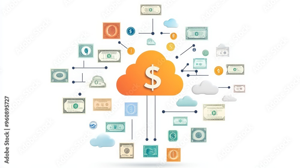 Flowchart Illustrating Pathways to Cost Efficiency in Cloud Computing with Dollar Signs