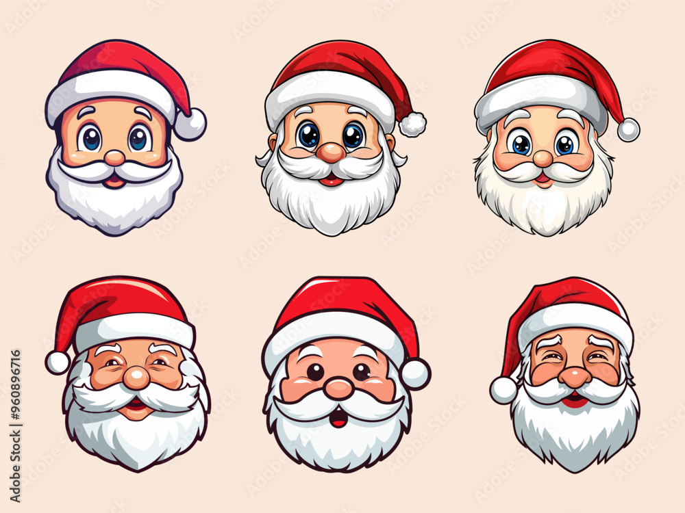 Cartoon Santa Claus Head faces pack in different designs. Cartoon Santa Claus Head faces pack in different designs.