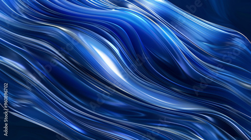 3D wavy river water landscape in paper cut style with fractal dimensional layers of flowing curve lines with beautiful rhythm navy blue abstract wallpaper background