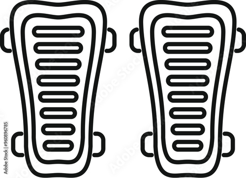Simple vector icon of football shin guards, essential protective gear for soccer players