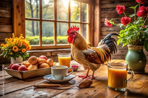 cozy intimate rustic broiler chicken morning breakfast scene