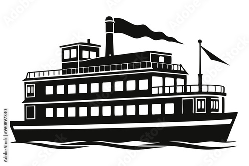 riverboat silhouette vector illustration 