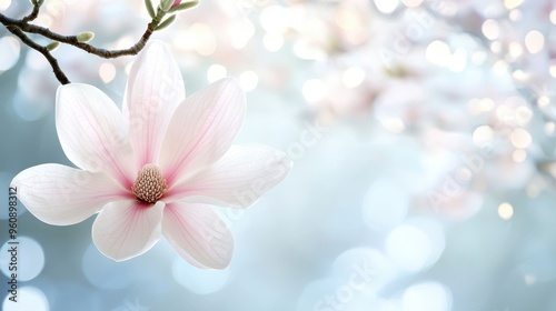 Delicate Pink Magnolia Flower in Bloom with Bokeh Background