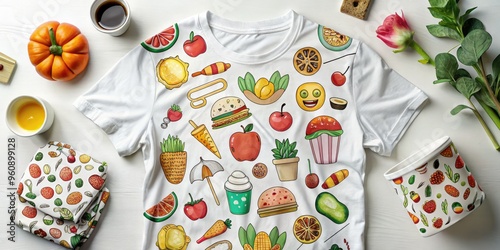 playful humor punny food illustrations bright bold colors relaxed fit white graphic tee fun casual brunch atmosphere morning delight photo