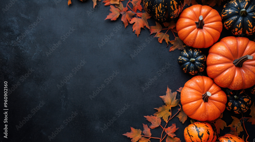 halloween black background with pumpkins autumn leaves halloween black background with pumpkins autumn leaves
