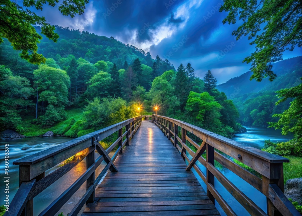 moody blue hour atmosphere capturing rustic wooden bridges surrounded by lush green forests near talcott mountain moody blue hour atmosphere capturing rustic wooden bridges surrounded by lush green forests near talcott mountain