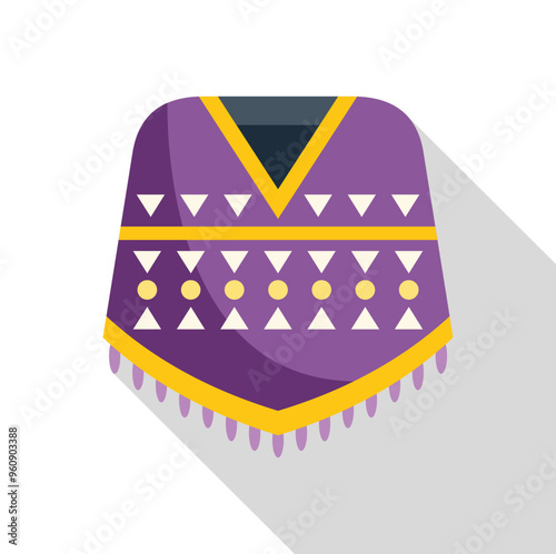 Purple mexican poncho with geometric pattern showing traditional garment for men and women