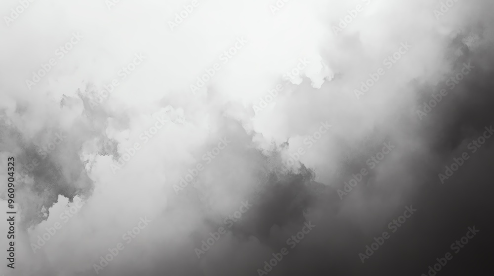 Naklejka premium A captivating blend of grey clouds, evoking a sense of mystery and tranquility in a moody, monochromatic atmosphere.