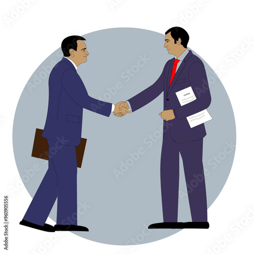  Employment contract agreement, corporate partnership document with signature, new employee signing contract, legal paperwork, recruitment document concept, businessman handshake with contract paper.