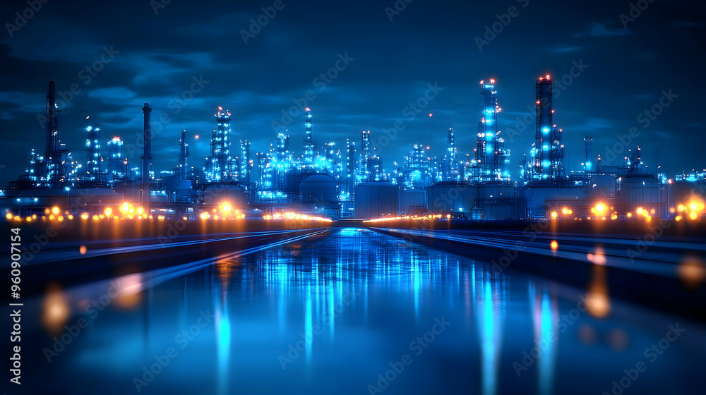 Fototapeta premium Illuminated Industrial Complex at Night