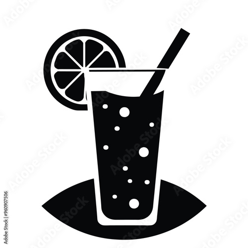 A tall glass filled with sparkling lemon soda bubbles rising garnished with a slice of lemon perfect for a warm summer day.
