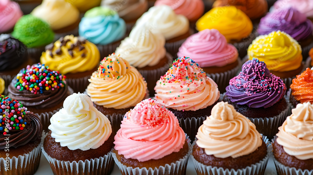 Colorful Cupcakes with Sprinkles and Frosting Colorful Cupcakes with Sprinkles and Frosting