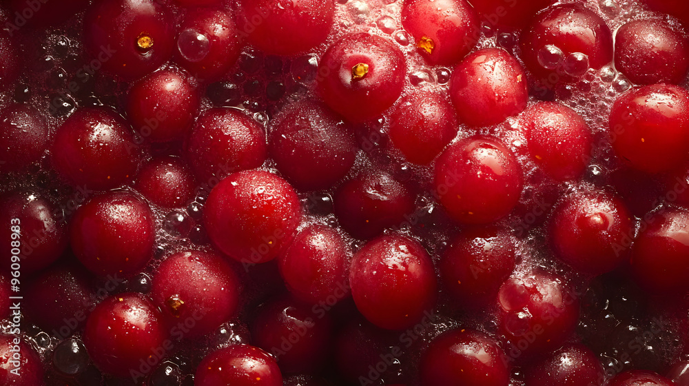 Red Berries in Boiling Water Close Up Red Berries in Boiling Water Close Up