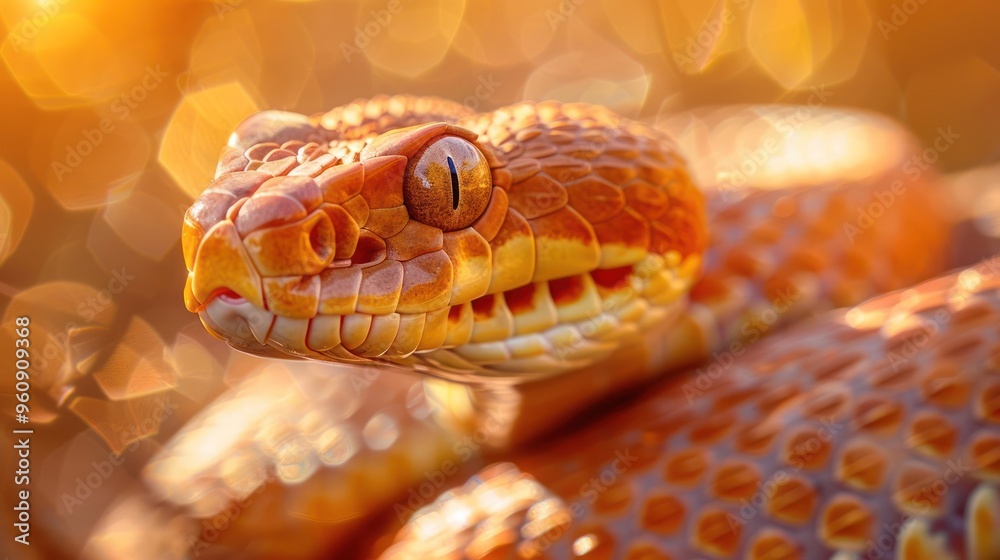 Fototapeta premium A beautiful close-up of a red snake, with detailed markings and a calm demeanor,