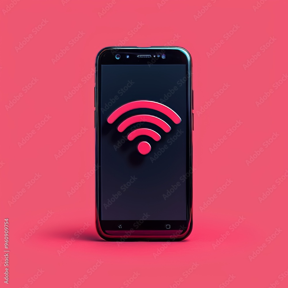 A smartphone with a prominent Wi-Fi signal icon stands out against a vibrant pink background, illustrating connectivity and modern technology in a bold manner. A smartphone with a prominent Wi-Fi signal icon stands out against a vibrant pink background, illustrating connectivity and modern technology in a bold manner.