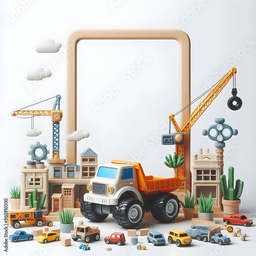 greeting cards with a toy car theme, photo frames with a children's theme, invitation card car theme