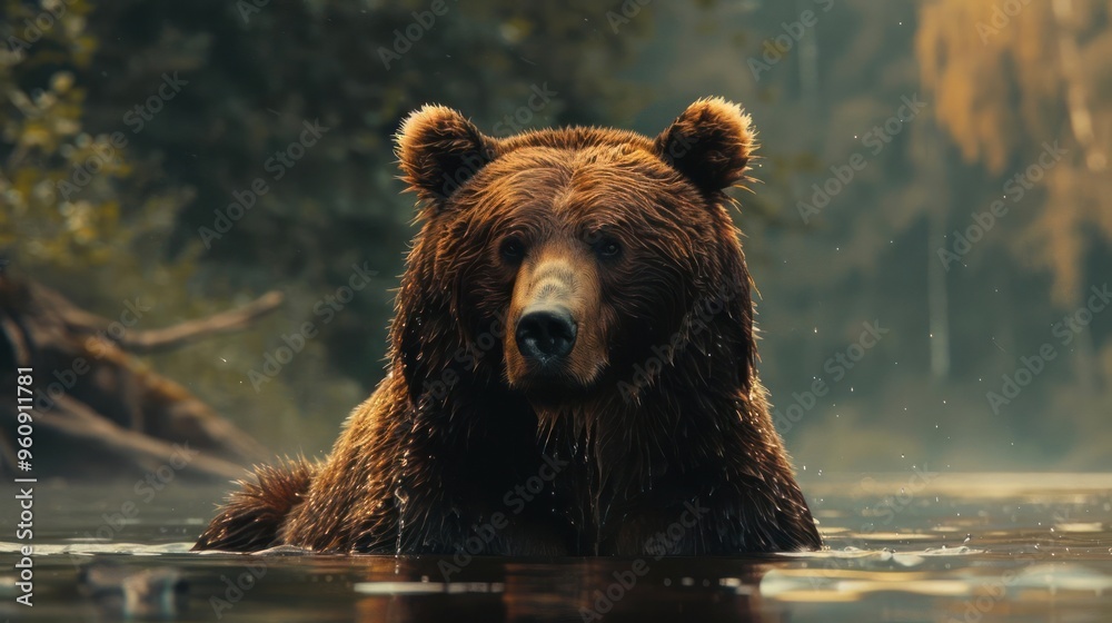 Wild bear standing waist deep in a clear, rushing stream. Wild bear standing waist deep in a clear, rushing stream.