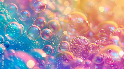 Abstract Background with Iridescent Bubbles and Bokeh Lights photo