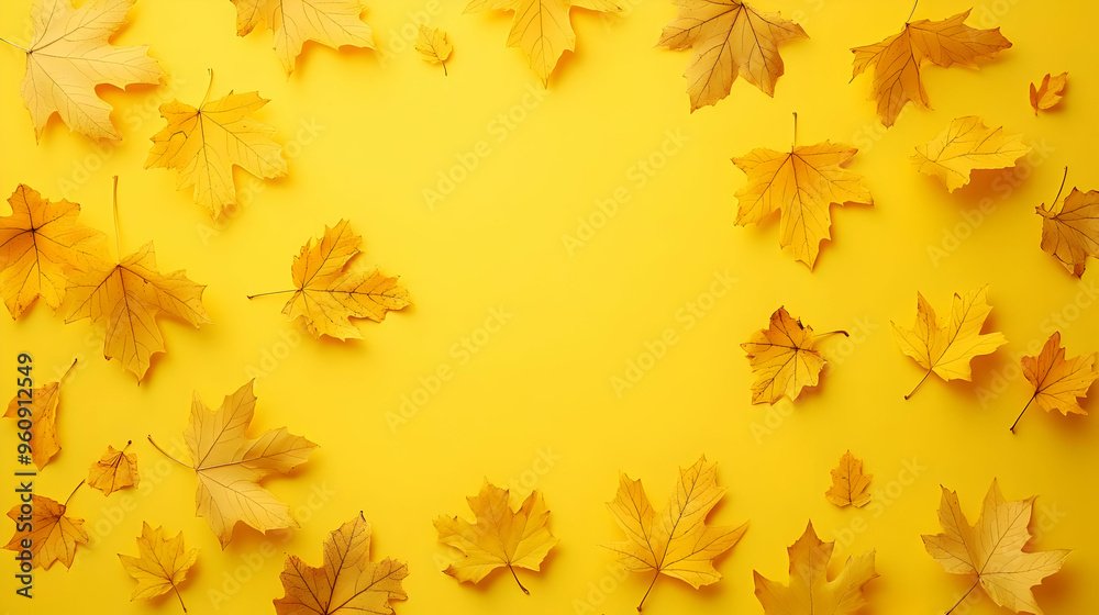 Autumn Leaves Yellow Background Frame Border Autumn Leaves Yellow Background Frame Border
