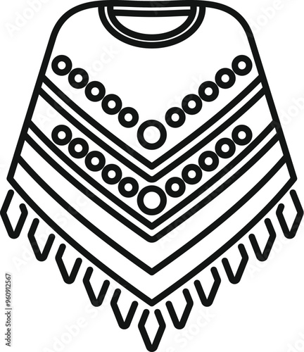 Vector monochrome illustration of a traditional mexican poncho with ethnic ornament, isolated on a white background